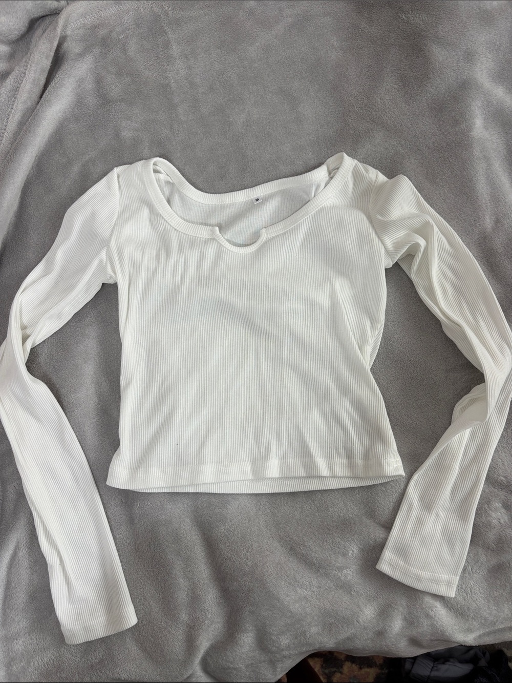Women's White Ribbed Long-Sleeve Top
